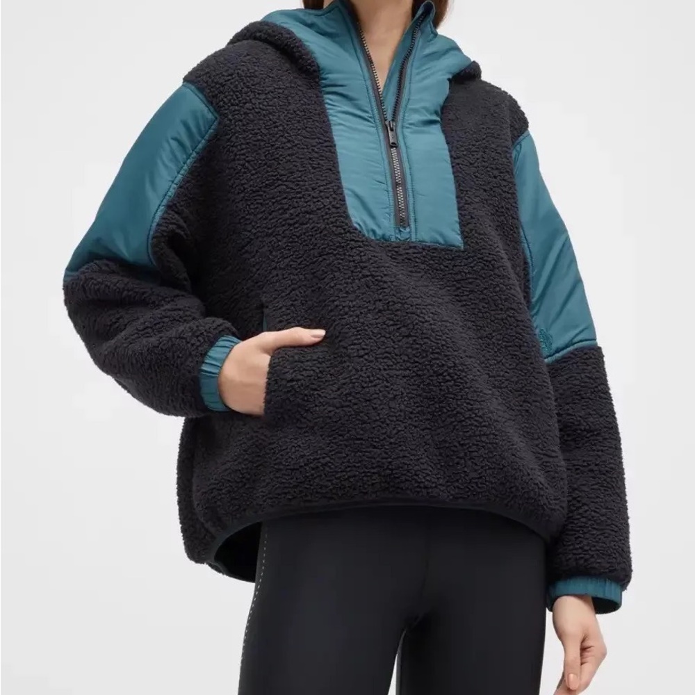 Free People Movement Lead the Pack Pullover Fleece Black & Green Size Medium - Picture 2 of 4